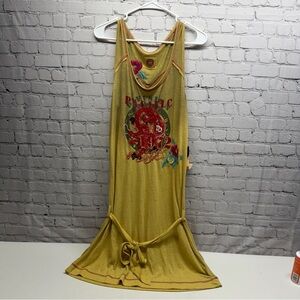 Double D Ranch Mustard Yellow Graphic  Dress embroidered sequins Sz M nwt